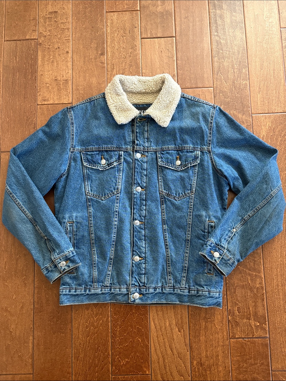 Zara Blue Denim Jacket with Cream Sherpa Collar
